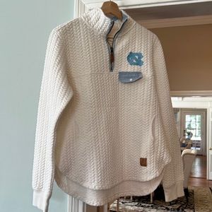 UNC Shirttail Hem Women’s Quarter Zip Jacket with denim detail Size M. EUC